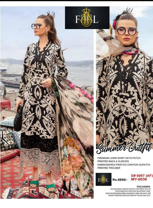 3 piece unstitched premium lawn with patch